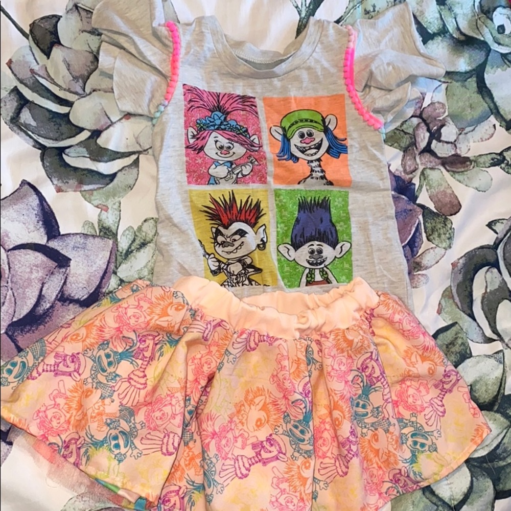 toddler girls 3t trolls outfit w/ reversible skirt